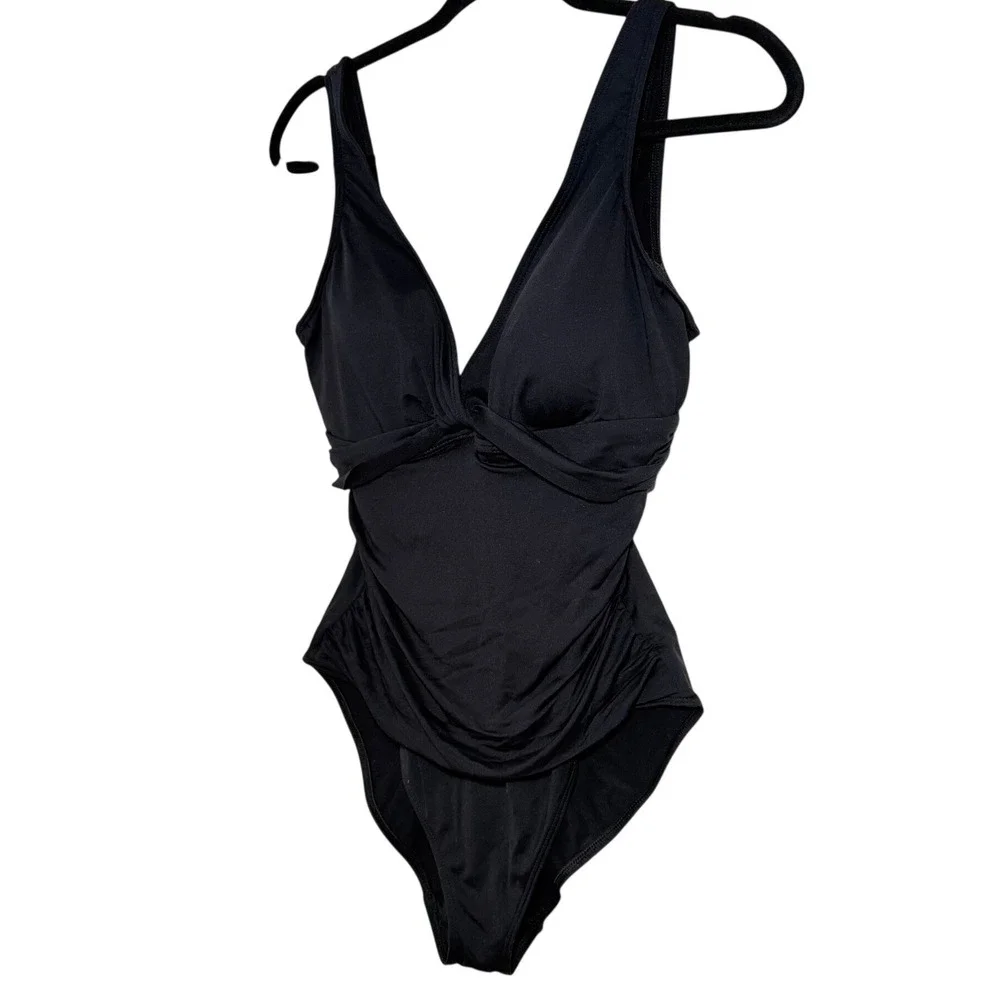 Lauren Ralph Lauren Black One Piece Swimsuit Women Ruched V Neck US‎ 10